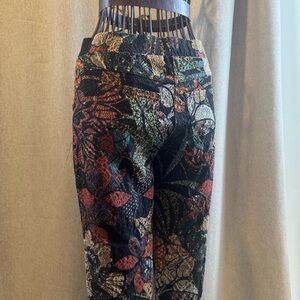 Vtg Joseph Ribkoff Floral Ankle Zip Cigarette Pull On Pants - Size 6-8, Small
